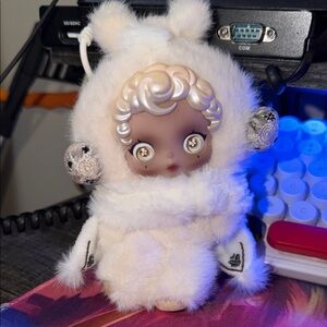 Adorable Skull Panda Dupe Plush Doll in White Outfit